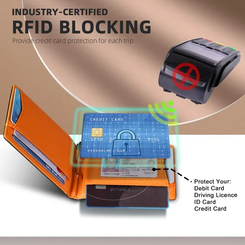 Miniatura 8 de RUNBOX - Cartera minimalista y delgada para hombre con clip de dinero, bloqueo RFID y piel para bolsillo frontal