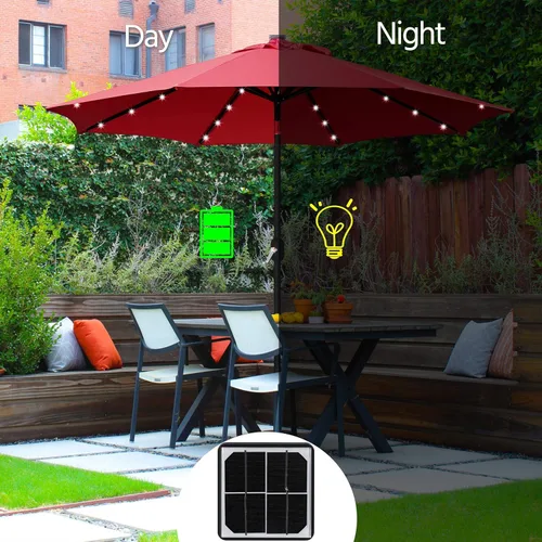 Miniatura 7 de Yaheetech - Paraguas de 9 pies con energía solar para patio - Paraguas de mesa de mercado con protección UV, 32 luces LED y sistema de inclinación