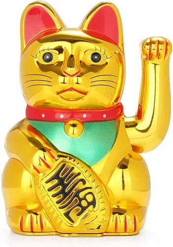 FIOTOK Maneki Neko Lucky Fengshui Cat para dar la bienvenida a la fortuna, riqueza, prosperidad, decoración, gato sonriente con función de pata