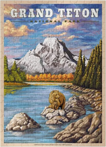 Miniatura 7 de MyPuzzle Grand Teton National Park – Grizzly Bear Hug, póster de viaje vintage – Rompecabezas de 100 piezas premium para adultos