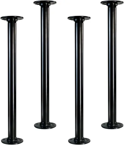 Miniatura 10 de GeilSpace Patas de mesa de tubo industrial de 12 pulgadas, patas de escritorio de metal negro rústico con bridas resistentes, juego de 4 para mesa