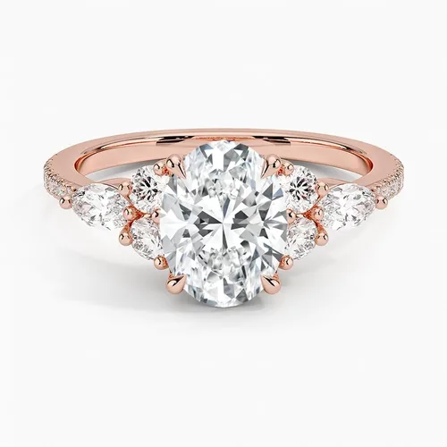 Miniatura 5 de IGI 2.06 Carat White Oval Excellent Cut Four Claw Prongs Lab Created Diamond Engagement Ring With Side Marquise and Round Lab Diamonds In 14k Gold