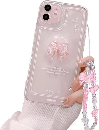Miniatura 10 de Ownest Compatible para iPhone 7/iPhone 8/iPhone SE Linda Funda de 3D Rosa Moño Delgado Transparente Diseño Estético Protección para Lente de Cámara