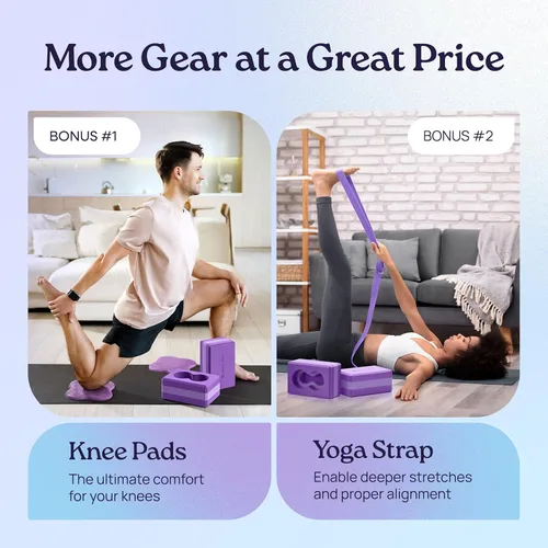 Miniatura 3 de Deep-Zen® Yoga Blocks Wrist Support; Yoga Blocks 2 Pack with Knee Pads and Strap to Put Less Weight on Wrists; Durable, Versatile Yoga Brick Púrpura