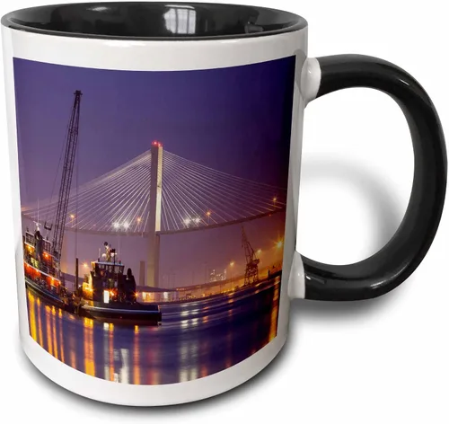 3dRose Taza de café, tamaño – 15 oz – Georgia, Talmadge Bridge, remolcadores, Savannah River – US11 JWL0430 – Joanne Wells Georgia – divertido