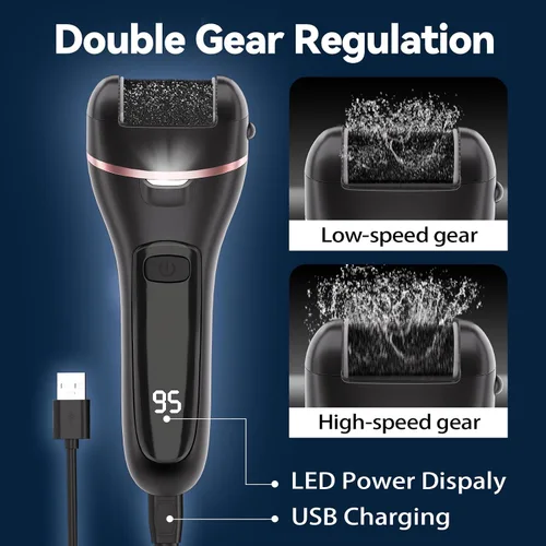 Miniatura 5 de Wea&Hea Removedor de callos eléctrico recargable para pies con 6 cabezales de rodillo, lima de pie de doble velocidad, kit de pedicura impermeable