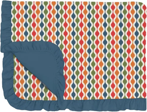 KicKee Pants Manta estampada con volantes, fácil transición de cuna a cama, mantas suaves y sedosas para bebés y niños (cadena de médula, talla