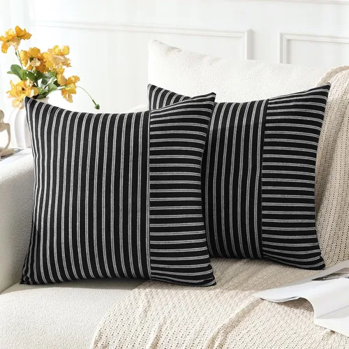 Miniatura 2 de OTOSTAR Paquete de 2 fundas de almohada a rayas con retazos de estilo campestre, fundas de cojín modernas para decoración del hogar, fundas