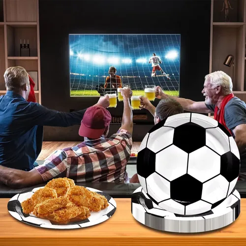 Miniatura 5 de 96 platos de fútbol y servilletas, suministros para fiesta, juegos de vajilla para fiesta de fútbol, incluye platos de papel, servilletas, tenedor