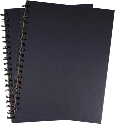 Miniatura 2 de Cuaderno de espiral en blanco opaco, 55 hojas de papel negro de alta calidad de 70 libras, 10.5 x 8 pulgadas, reciclado y sostenible, cuaderno