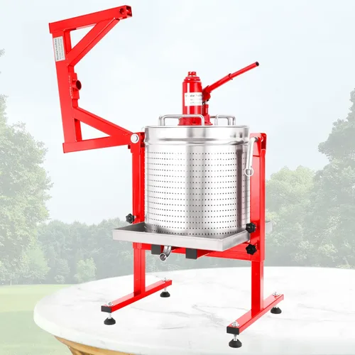 Miniatura 5 de Prensa hidráulica de frutas Mosakar de 10.6 galones/40L. Presión de 5 toneladas. Las piezas de contacto de jugo son de acero inoxidable AISI 304.