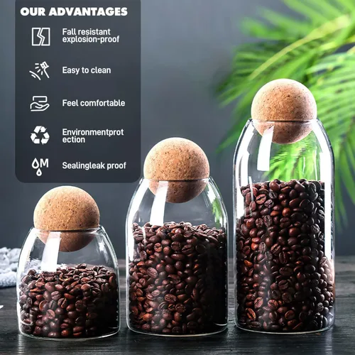 Miniatura 7 de Recipiente de almacenamiento de alimentos de vidrio, contenedor de almacenamiento de 40.6 fl oz/42oz con corcho de bola, tarro de almacenamiento