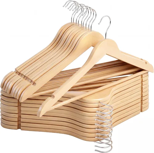StorageWorks Paquete de 20 perchas de madera para armario, perchas de ropa resistentes para trajes, camisas, pantalones, chaquetas, color madera