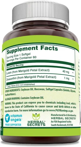Miniatura 2 de Herbal Secrets Suplemento de luteína con zeaxantina 40 mg por porción 60 cápsulas blandas Sin OMG Sin gluten Fabricado en Estados Unidos