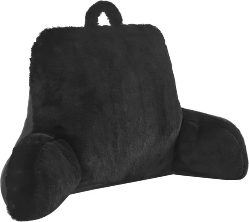 Miniatura 10 de Urban Lifestyle Almohada decorativa y de apoyo para cama de lectura, pelo largo ultra suave, de pelo sintético, reverso a tela de visón, color negro
