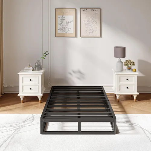 Miniatura 3 de Somier individual de 5 pulgadas, capacidad de 1500 libras, tamaño de base de cama metálica, base de colchón de perfil bajo con funda de tela, fácil