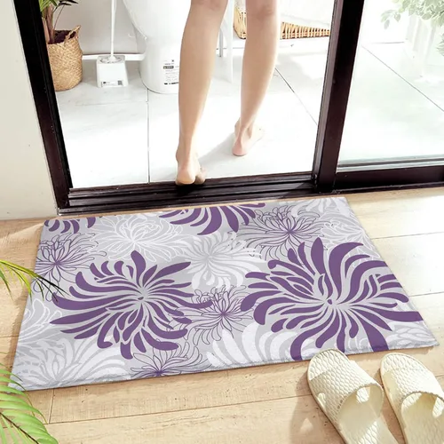 Miniatura 6 de Tapete de felpa esponjosa absorbente para entrada de piso, patrón floral, suave, lanudo y antideslizante, alfombra de baño de flores moradas