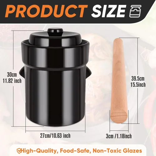 Miniatura 3 de Fermentation Crock 2 Liter / 0.5 Gallon, Sauerkraut Crock with Lid, Weights & Pounder - Ceramic Fermenting Crock Kit for Pickling Cabbage Kimchi