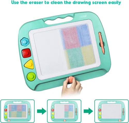 Miniatura 5 de SGILE -Pizarra magnética para dibujar grande de 4 colores y con 4 sellos, juguete para aprendizaje, regalo para niños mayores de 36 meses, 16x13