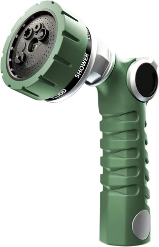 Miniatura 14 de RESTMO - Boquilla de manguera resistente, rociador de manguera de jardín de metal con 7 patrones de riego, control con pulgar, válvula de encendido