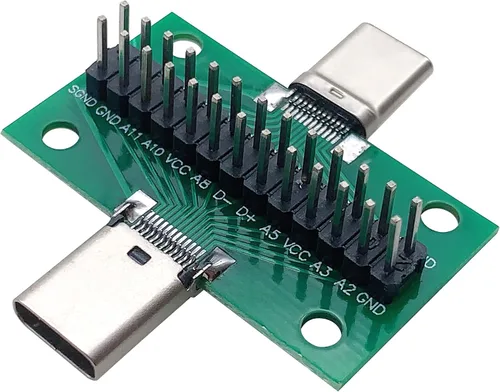 Miniatura 7 de 2 unids USB 3.1 Tipo-C macho a hembra placa de prueba con placa PCB 24 pines 0.100 in enchufe de doble cara con conector de cabeza de pin