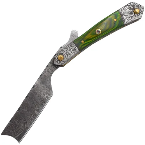 Miniatura 2 de Maquinilla de afeitar recta Cuchilla de afeitar de borde recto afilada de alta dureza de acero de Damasco real Cutthroat Straight Edge-Blade