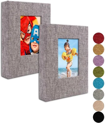 Miniatura 9 de GPIRAL Álbum de fotos pequeño de 4 x 6 pulgadas, páginas transparentes, cubierta de lino con ventana frontal, paquete de 2, cada álbum con capacidad