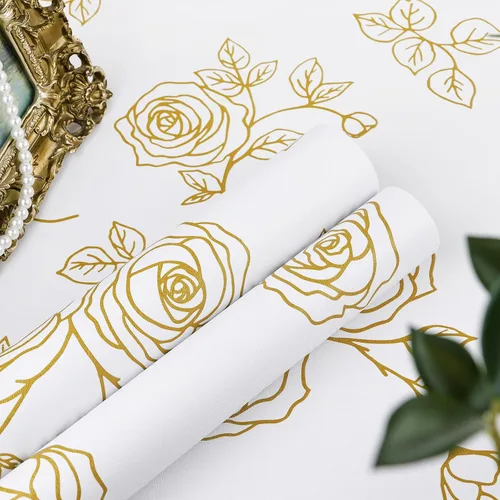 Miniatura 12 de Amiya Papel tapiz floral negro y dorado, línea de papel tapiz para despegar y pegar, estilo bohemio, retro, renovación de dormitorios, armarios
