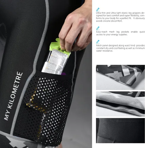 Miniatura 3 de MY KILOMETRE Pantalones cortos de triatlón para hombre con cordón ajustable y bolsillos en las piernas de fácil alcance, gamuza para larga distancia