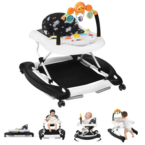 Miniatura 12 de Andador de bebé, 5 en 1 para niños y niñas de 6 a 12 meses, andadores plegables para bebés con gorila y bandeja de alimentación, música, alturas