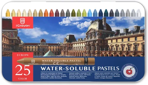 Miniatura 10 de iCrayon 25 colores pasteles solubles en agua, juego de pastel de acuarela para principiantes y aficionados, incluye sacapuntas, paleta y pincel