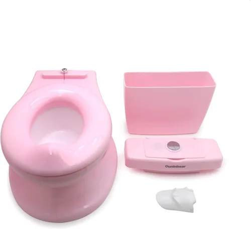 Miniatura 9 de Inodoro clásico portátil rosa realista para niños pequeños con sonido de descarga para silla de bebé asiento infantil [P/N: ET-BABY004-PINK]