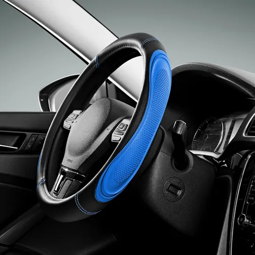 Miniatura 18 de Road Comforts Funda para volante de automóvil, funda de cuero de microfibra para volante de 14.5 a 15 pulgadas, antideslizante, para hombres