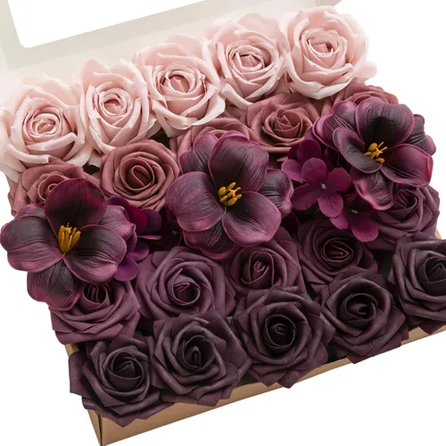 Miniatura 33 de Ling's moment Flores Artificiales de Seda Falsa Hortensias Rosas de Espuma Gardenias Falsas Combo para Bricolaje Ramos de Boda Centros de Mesa