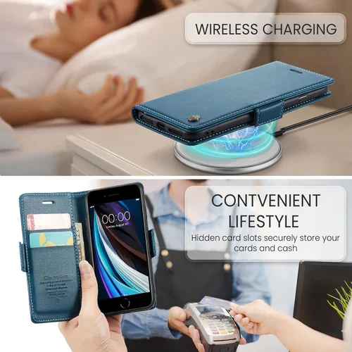 Miniatura 8 de QLTYPRI Funda tipo cartera para iPhone 7/8/SE 2020/SE 2022 5G, funda magnética de piel sintética de alta calidad con bloqueo RFID, ranuras