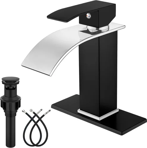 Miniatura 20 de Midanya Grifo de baño con caño de cascada, montaje en cubierta de un solo orificio o 3 orificios, grifo de fregadero de acero inoxidable 304