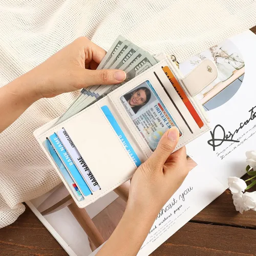 Miniatura 7 de GAEKEAO Billetera delgada para mujer, tarjetero con bloqueo RFID, billetera plegable con bolsillo para monedas con cremallera, ventana