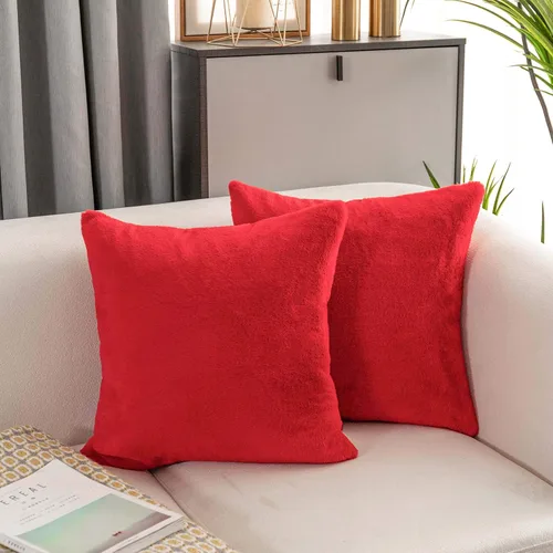 Miniatura 18 de Home Brilliant Juego de 2 almohadas de felpa de piel sintética marrón para sofá, fundas de almohada decorativas cuadradas cálidas para patio, juego