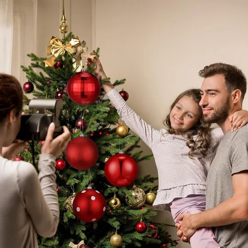 Miniatura 6 de Tigeen 4 adornos de bola de Navidad rojos grandes de 6 pulgadas, adornos colgantes de Navidad extra grandes de 5.906 in con purpurina para invierno