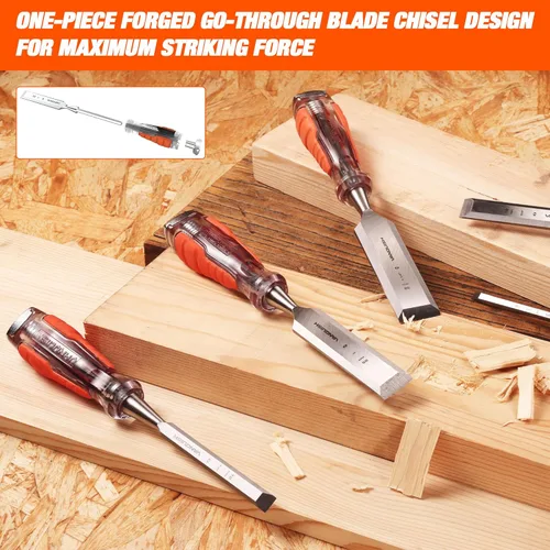Miniatura 5 de VANQUISH Cincel de madera de alto impacto con hoja forjada de una pieza cincel de embutir de 3/4 pulgadas para carpintería (4605)