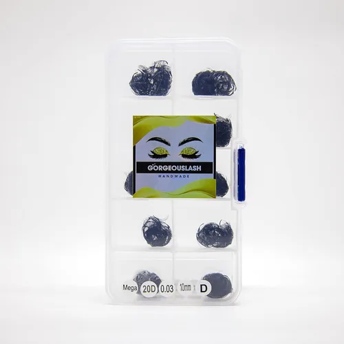 Miniatura 16 de Extensiones de pestañas 20D, 25D. 500 abanicos de pestañas prefabricados. Extensiones de pestañas. Hechas a mano (20D - rizo D - 0.03, 0.55 pulgadas)