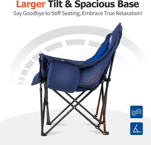 Miniatura 5 de Overmont Silla de camping XL extragrande para adultos - Soporte de 204 kg, silla plegable acolchada de alta resistencia con bolsillo lateral, Azul