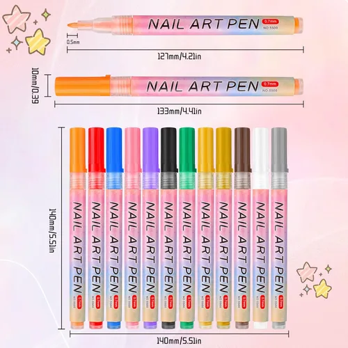 Miniatura 8 de Juego de bolígrafos de arte de uñas de 12 colores, bolígrafos de esmalte de uñas 3D, bolígrafos de arte de uñas para puntear, dibujar, pintura