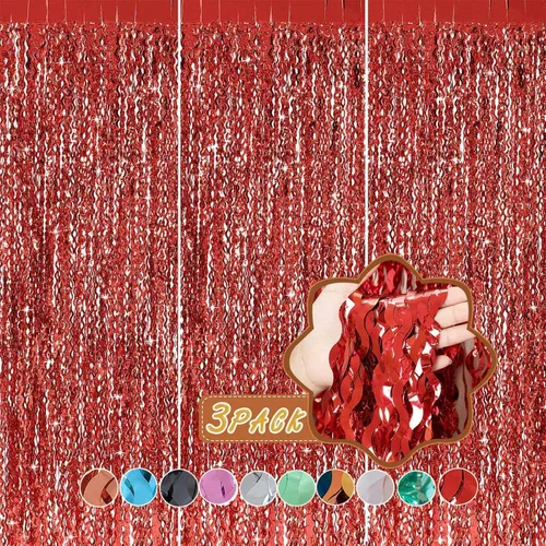 Miniatura 8 de Cortinas de Fondo de Papel de Aluminio Negro, CYLMFC 3 Pack 3.3 pies x 6.6 pies, Cortinas Metálicas Brillantes para Decoración de Cabina de Fotos