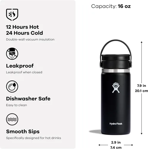 Miniatura 4 de Hydro Flask Flex Sip - Vaso de café de acero inoxidable aislado, antiderrames, a prueba de fugas, taza de café de viaje, 16 onzas, verde agave
