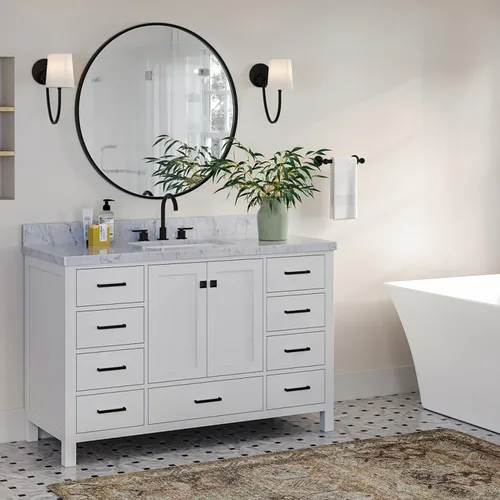 Miniatura 27 de ARIEL Cambridge - Mueble de baño espresso de 43 pulgadas con fregadero, borde de mármol italiano de carrara de 1.5 pulgadas, madera maciza