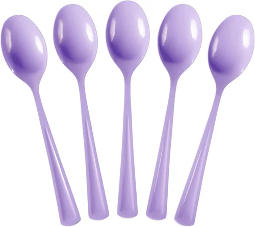 Miniatura 14 de Exquisite Cucharas de plástico moradas, 50 piezas, cucharas moradas, utensilios desechables, juego de cubiertos de plástico resistente
