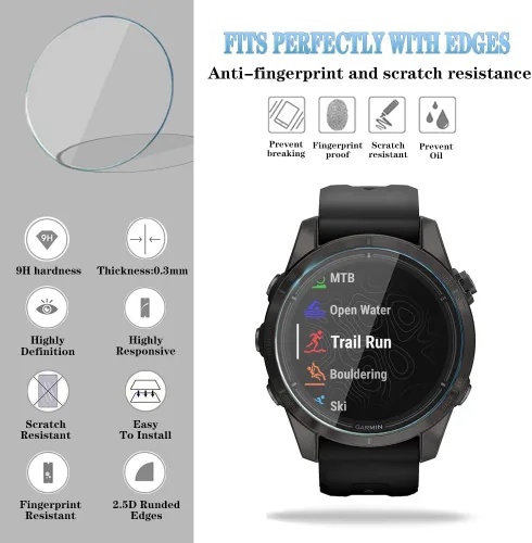 Miniatura 3 de Protector de pantalla de reloj compatible con Garmin Epix Pro de 1.654 pulgadas/Fenix 7S, película de vidrio templado antiarañazos de alta