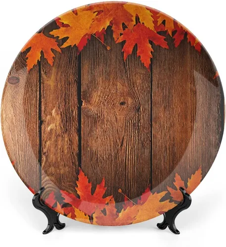 Miniatura 25 de XISUNYA Plato decorativo de 8 pulgadas, plato de vajilla de otoño, coloridas hojas de arce otoñales de noviembre, placa de exhibición de cerámica