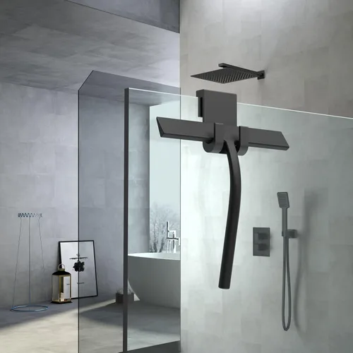 Miniatura 7 de Escobilla de ducha de silicona, color negro, 9 pulgadas Todo-propósito, para la puerta de cristal de la ducha, con el gancho, herramienta